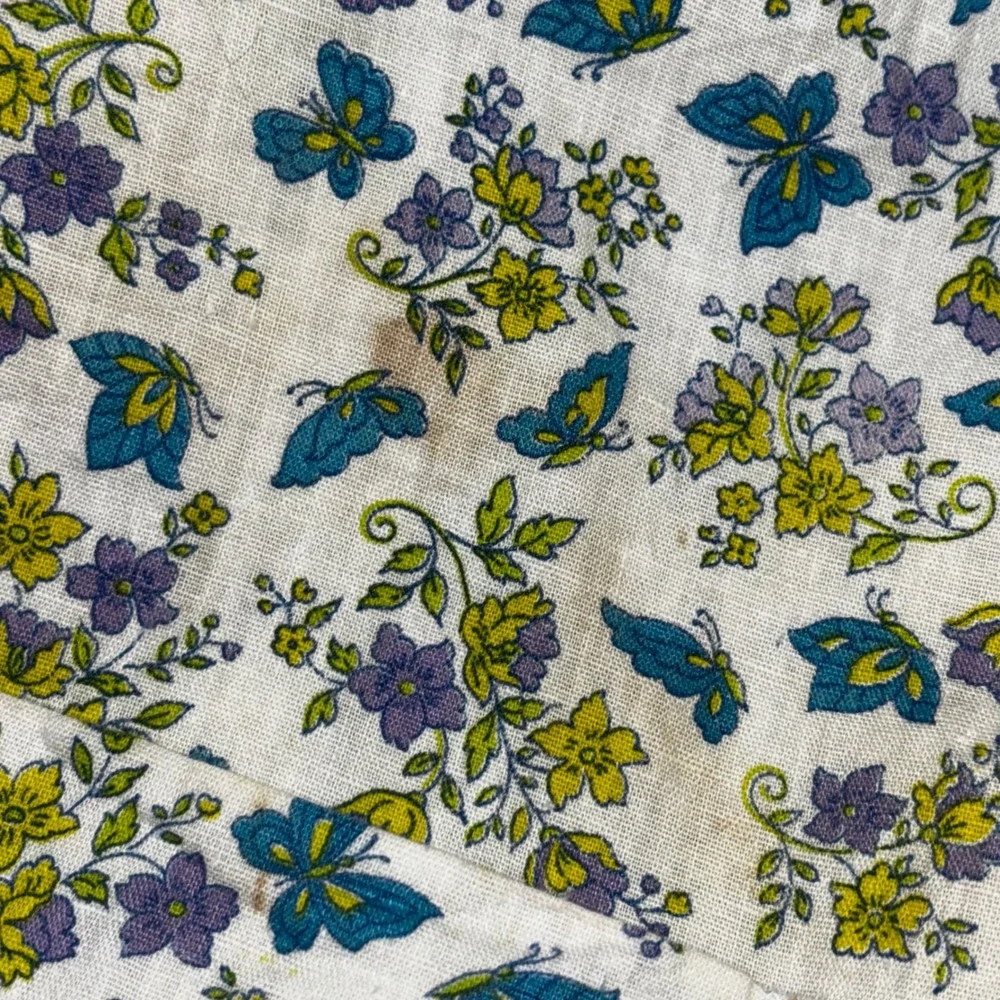 Vintage Floral Butterfly Half Apron Yellow Purple Teal Handmade‎ Pockets